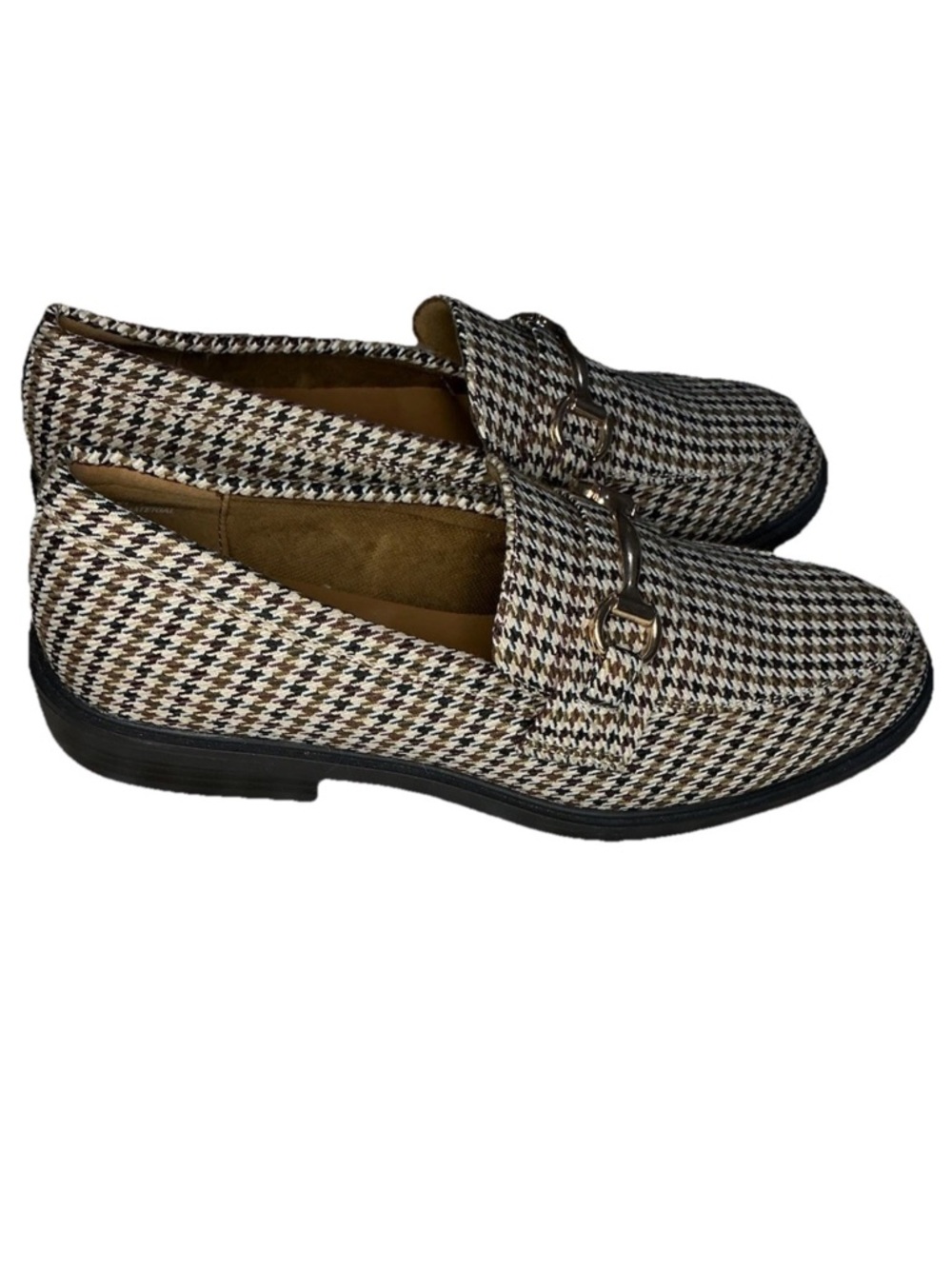 BAMBOO Black Sole Houndstooth Slip-On Loafers